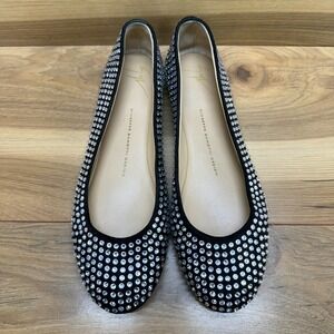 Giuseppe Zanotti Crystal Flats Womens 8 EU 38 Black Rhinestones
